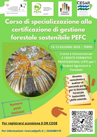 Il 12-13 giugno a Terni si terrà il corso di specializzazione alla certificazione di gestione forestale sostenibile PEFC Italia 1 Corso di specializzazione alla certificazione di gestione forestale sostenibile PEFC v 25.5.23